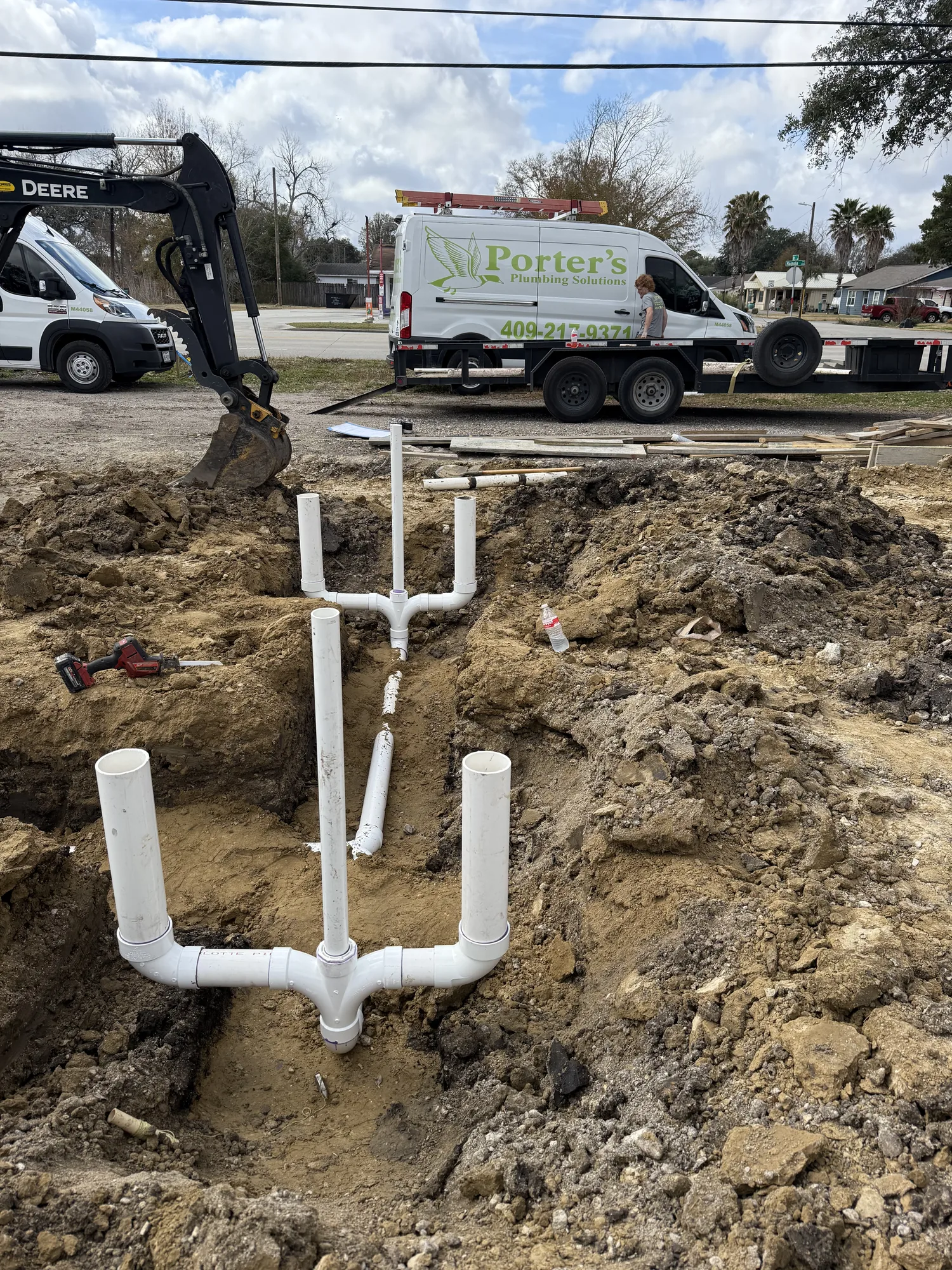Commercial rough-in drain stub-outs on site in Port Neches, TX