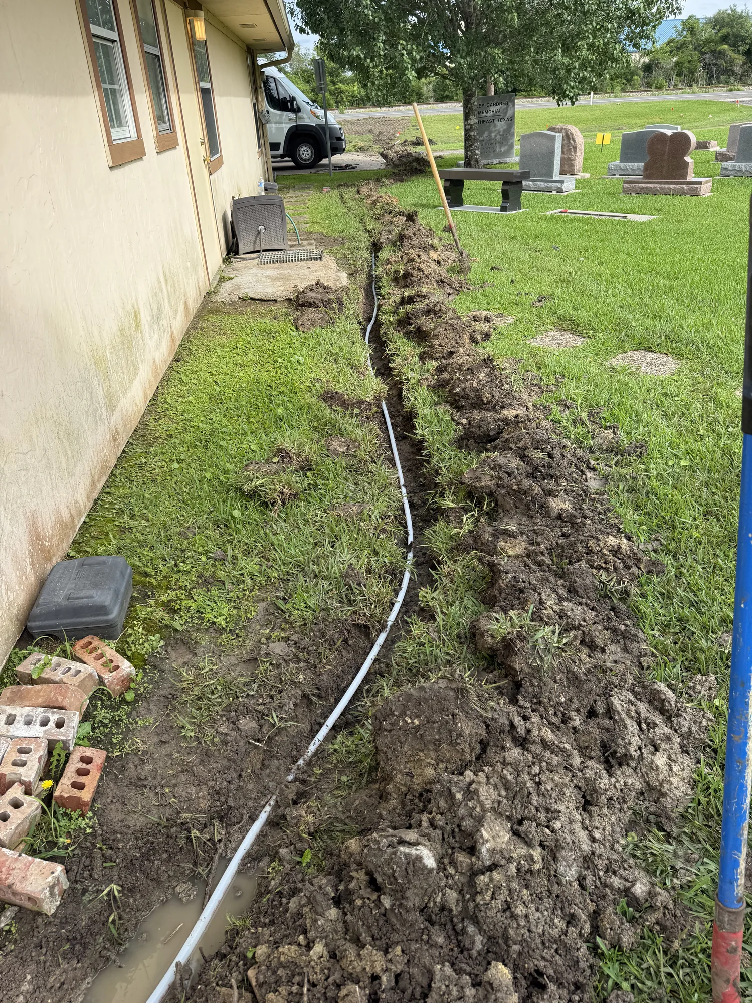 Main water line installation at Riley Gardner Memorial in Beaumont, TX