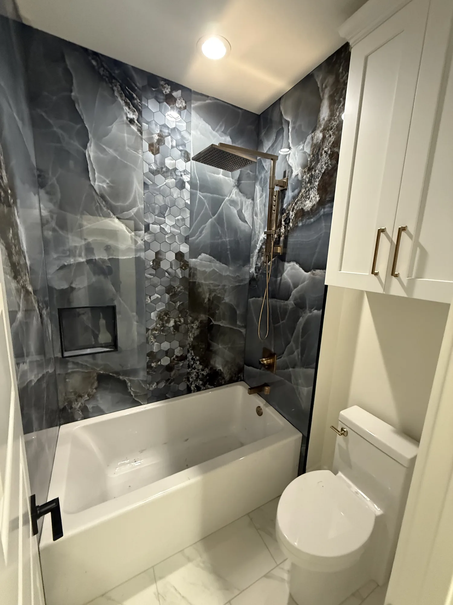 Tub and shower valve set in a new construction bathroom in Port Neches, TX