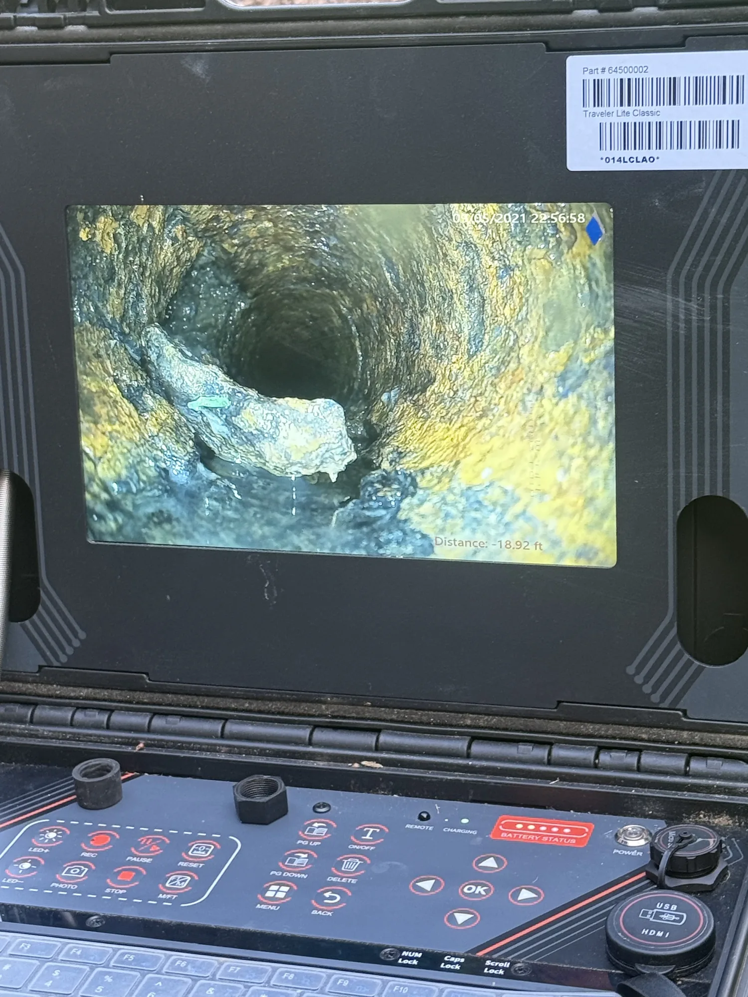 Camera inspection footage of a sewer pipe interior in Port Neches, TX