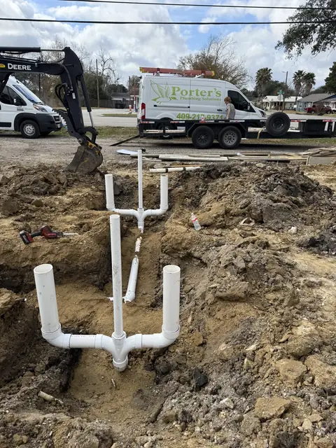 Commercial rough-in drain stub-outs on site in Port Neches, TX