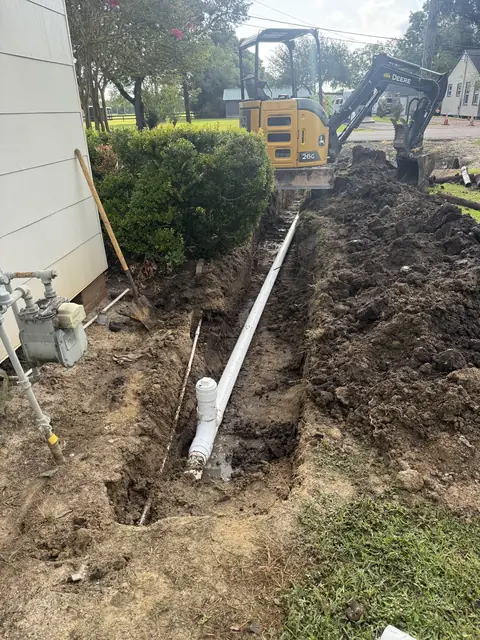 New sewer line and cleanout tied in beside the house in Port Acres, Port Arthur, TX